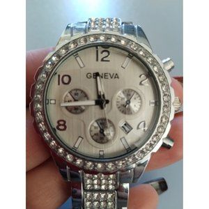 Luxury Unisex Crystal Diamond Watches Quartz Digital Calendar Silver Stainless S